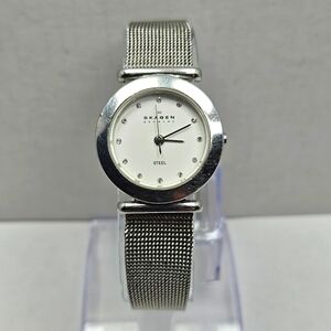 Womens Skagen Denmark Ultra Slim Silver Stainless Steel Mesh Watch New Battery